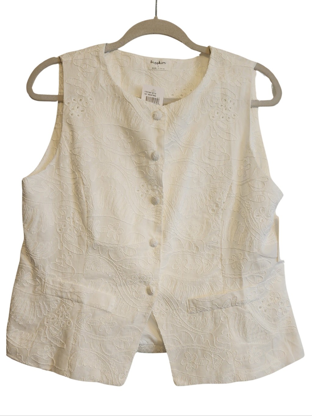 Embroidered White Vest Sz L